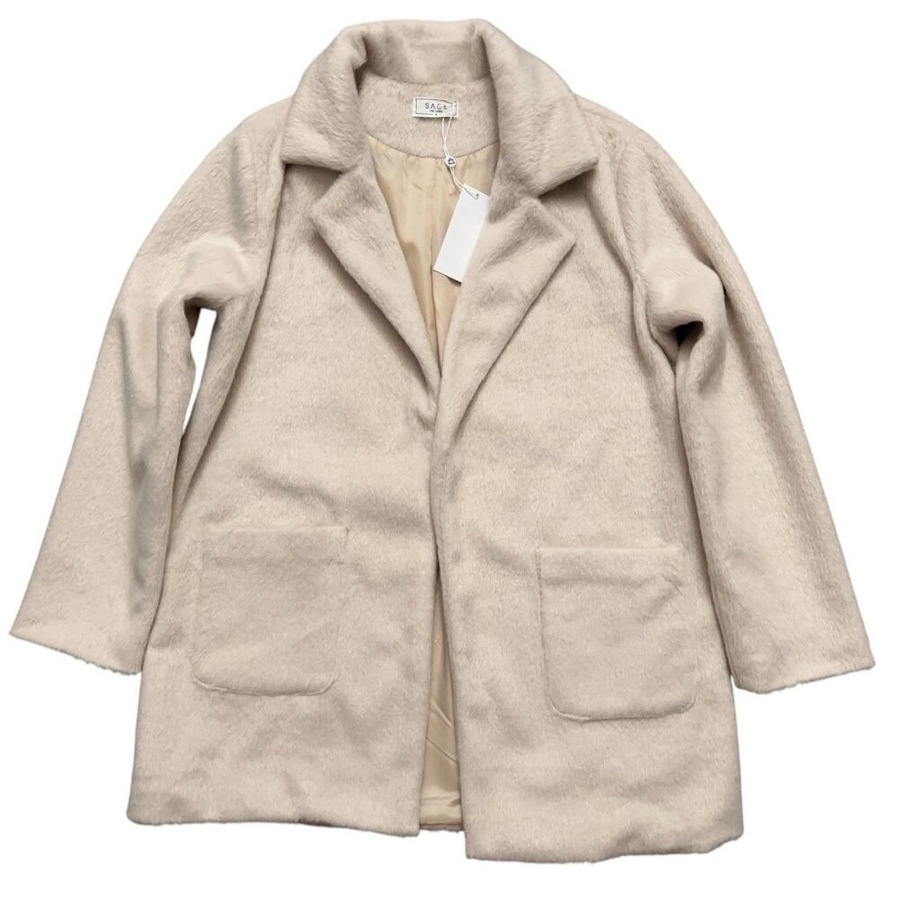 Sage The Label Anthropologie Jacket Womens Size S Wool Long Coat Beige NEW